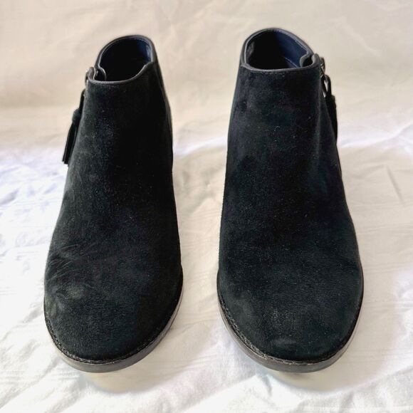 Vionic Ankle Booties Women’s 7 Black Suede Block Heel Side Zip Tassel Comfort - Picture 2 of 10